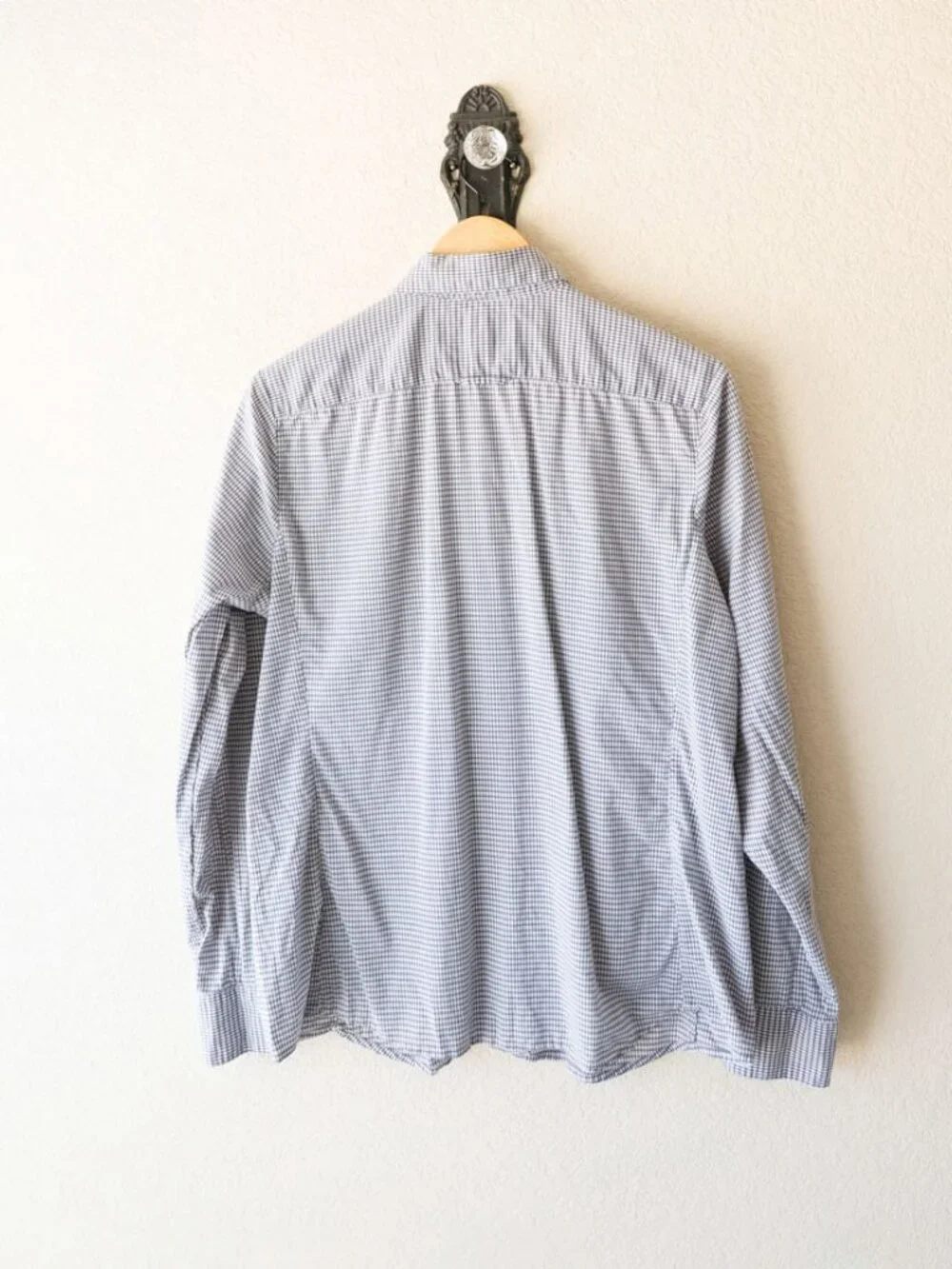 Banana Republic Soft Wash Gingham Shirt Mens L Granite Blue Cotton Button Down
